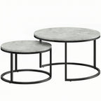 Lot de 2 tables basses gigognes empilable design industriel pieds en métal gris-0