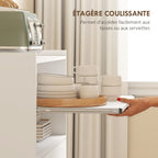 Chariot de cuisine sur roulettes, desserte micro-onde à roulettes avec placard tiroir étagères, 59 x 40 x 92 cm, blanc-4