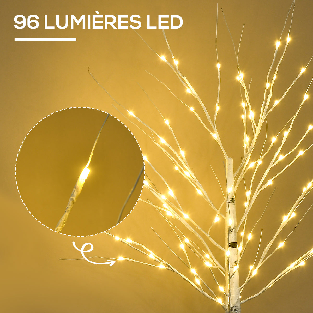 Arbre lumineux LED - décoration lumineuse blanc chaud - 96 LEDs - usage intérieur - 150 cm - noël chambre maison-3