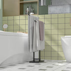 Porte-serviettes sur pied autoportant 2 niveaux en métal pour la salle de bain, dim. 50l x 18,5P x 85H cm, noir-1