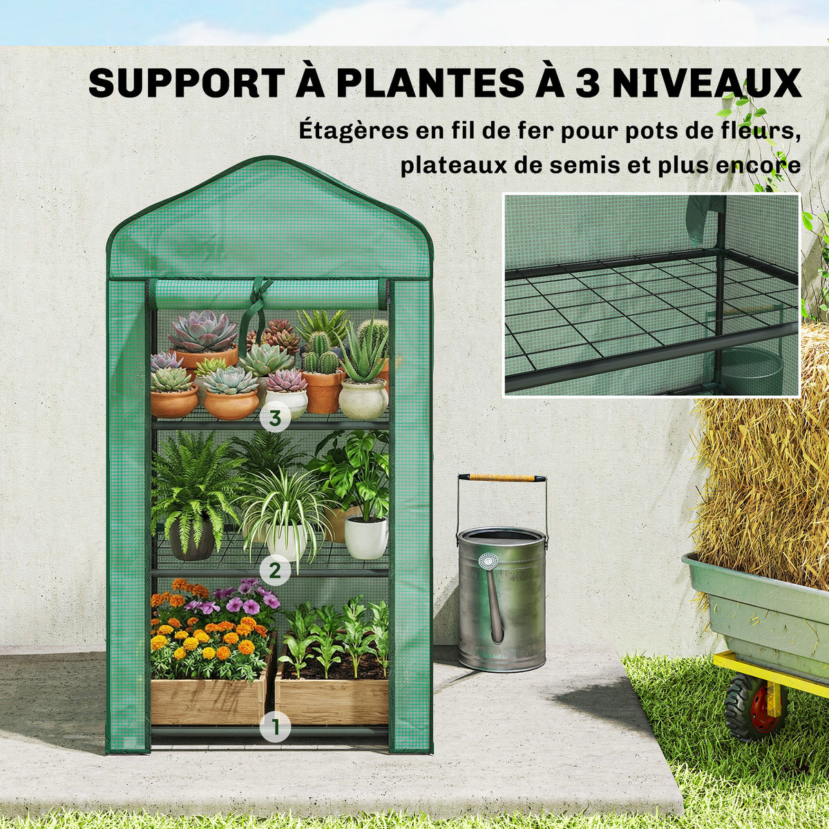 Serre de jardin avec étagères 3 niveaux, serre de balcon, bâche renforcée PE, châssis en acier, 59 x 39 x 127 cm, vert-4