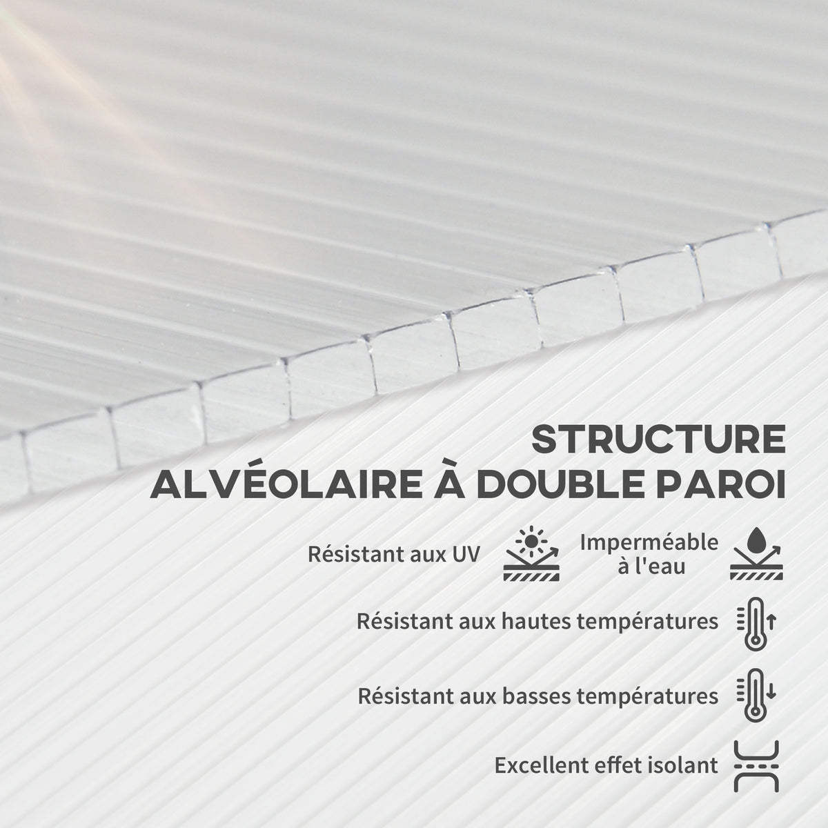 14 panneaux de polycarbonate alvéolaire 4 mm, résistant aux UV, personnalisable, dim. d'un panneau 121L x 61l cm-3
