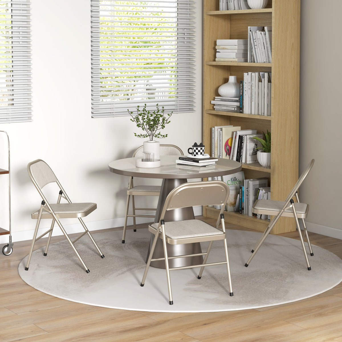 Lot de 4 chaises pliantes chaises de salle à manger portables cadre en acier dim. 45l x 46P x 78H cm beige-9