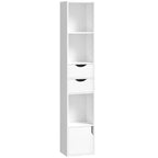 Bibliothèque étagère de rangement avec porte, 2 tiroirs, compartiments ouverts et étagère réglable, 30x24x158cm, blanc-0