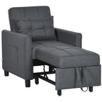 Fauteuil convertible 1 place 3 en 1 dossier réglable en 3 positions oreiller inclus 2 poches latérales 69x82x85cm gris-0
