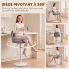Lot de 2 Tabourets de Bar, Chaises de Bar Réglables en Hauteur, Assise Rembourrée en Chenille, Pivotant 360°, Gris-6