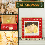 Calendrier de l'Avent LED, décorations de Noël en bois, 24 tiroirs à remplir, décoration lumineuse, rouge-5