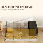 Enclos pour petits animaux, cage à lapin modulable 31 panneaux avec niches surélevées, en acier, 140x70x52cm, noir-5