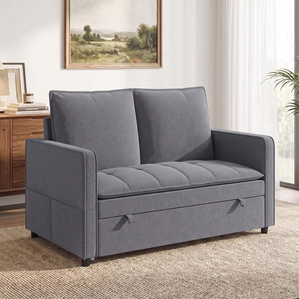 Canapé Convertible 2 Places, Canapé-Lit Clic-Clac 130 cm, Dossier Réglable, Poches Latérales, Gris Foncé-1