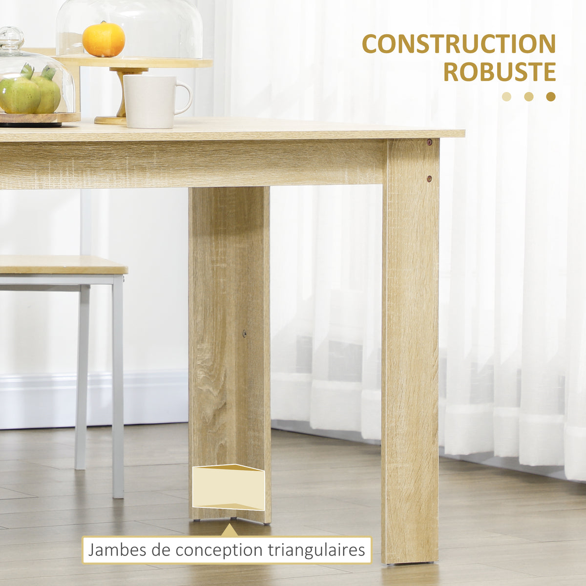 Table à manger table de cuisine design moderne avec grand plateau 2-4 personnes en bois dim. 120L x 69l x 75H cm chêne-5