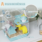 Cage hamster, cage rongeur à 3 niveaux, avec roue d'exercice, tunnel de jeu, gamelle, cabane, 34,5 x 27,5 x 41 cm, bleu-6