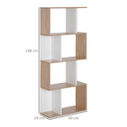 Bibliothèque à 4 niveaux, meuble de rangement en forme de S avec étagères, étagère de rangement pour salon, chambre bureau, 60 x 24 x 148 cm, bois naturel et blanc-2