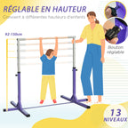 Barre Fixe de Gymnastique pour Enfant, Hauteur Réglable sur 13 Niveaux de 92-150 cm, en Acier et Bois de Hêtre, Barre de Gym d'Entraînement à Domicile, Antidérapant, Facile à Assembler, Violet-3