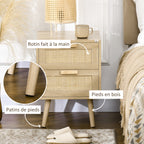 Lot de 2 tables de chevet tables d'appoint 2 tiroirs façades aspect cannage rotin style bohème 40 x 40 x 56 cm naturel-5