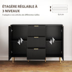 Buffet meuble cuisine rangement avec 3 tiroirs, étagères réglables, placards à portes cannelées, 120 x 40 x 90 cm, noir-4