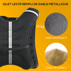 Gilet lesté de 10 kg, veste lestée, pour homme et femme, avec poche de rangement, tissu Oxford, sable métallique, noir-4