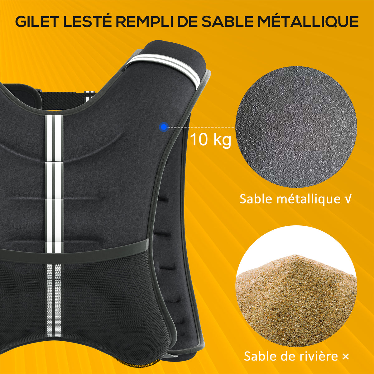 Gilet lesté de 10 kg, veste lestée, pour homme et femme, avec poche de rangement, tissu Oxford, sable métallique, noir-4