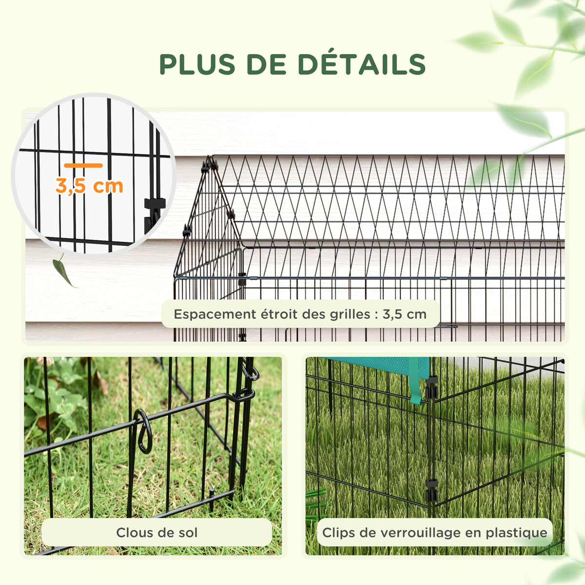 Parc enclos modulable acier avec bache pour lapins rongeurs petits animaux intérieur extérieur 220L x 85l x 103H cm-6
