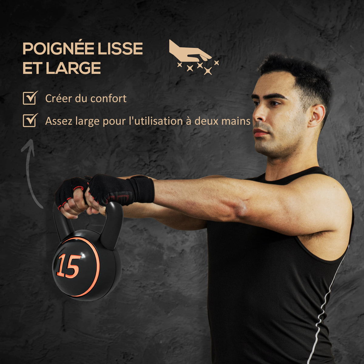 Lot de 3 kettlebells 2,2, 4,5 et 6,8 kg poignée antidérapante entraînement sport fitness avec plateau de rangement noir-4