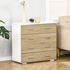 Commode Meuble de Rangement Style Contemporain 4 tiroirs 76 x 35 x 72 cm Blanc et Couleur Bois-1