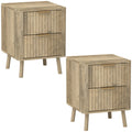 Lot de 2 tables de chevet avec 2 tiroirs cannelés pour chambre à coucher, salon, 40 x 40 x 53 cm, chêne-0
