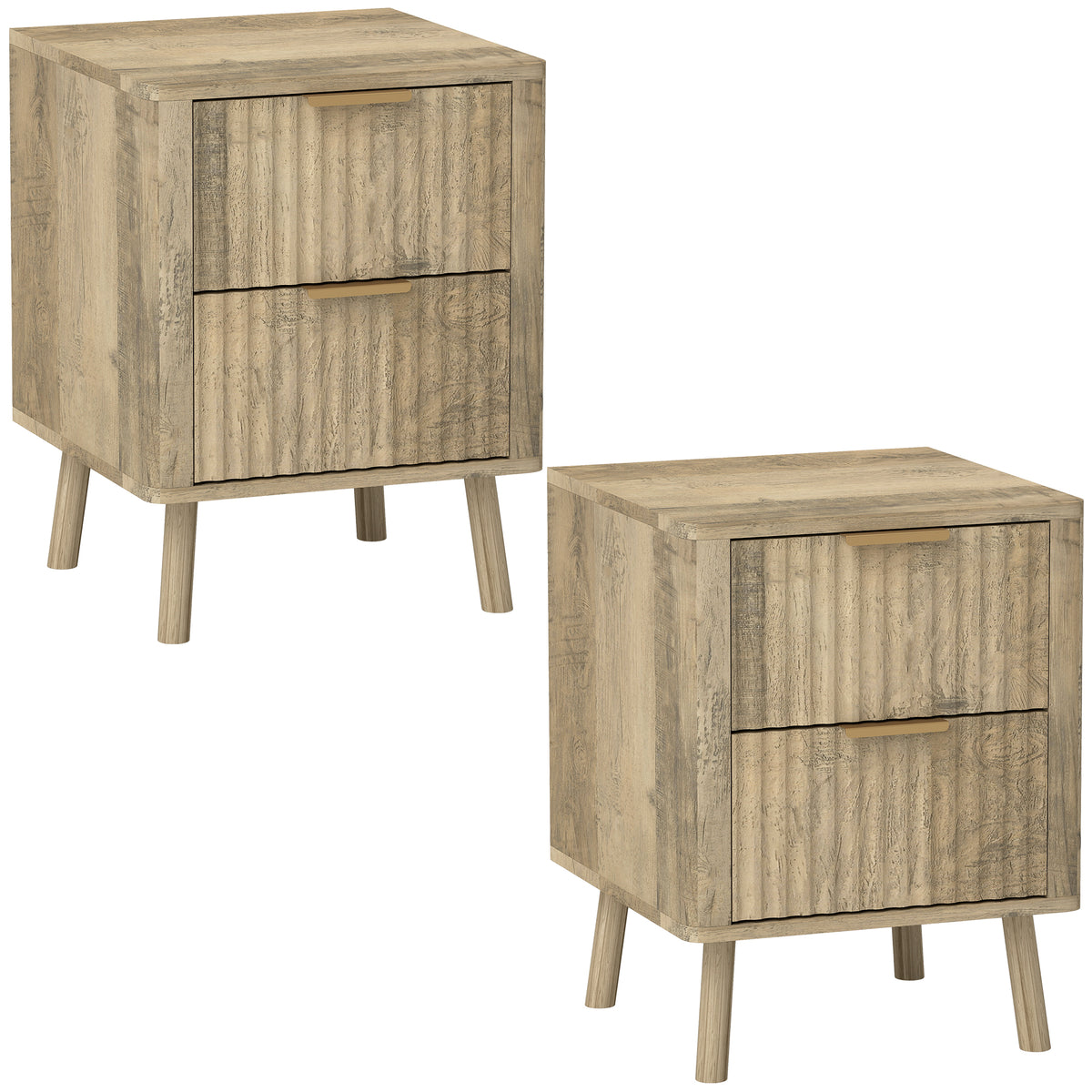 Lot de 2 tables de chevet avec 2 tiroirs cannelés pour chambre à coucher, salon, 40 x 40 x 53 cm, chêne-0