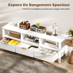 Meuble TV 152 cm, meuble télé pour téléviseur 65 pouces avec 3 tiroirs et 3 étagères ouvertes, 152x39,5x50cm, blanc-4