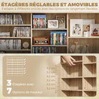 Meuble de rangement 1032 CDs / 594 DVDs, étagère multimédia, 24 compartiments et 18 étagères ajustables, chêne-4