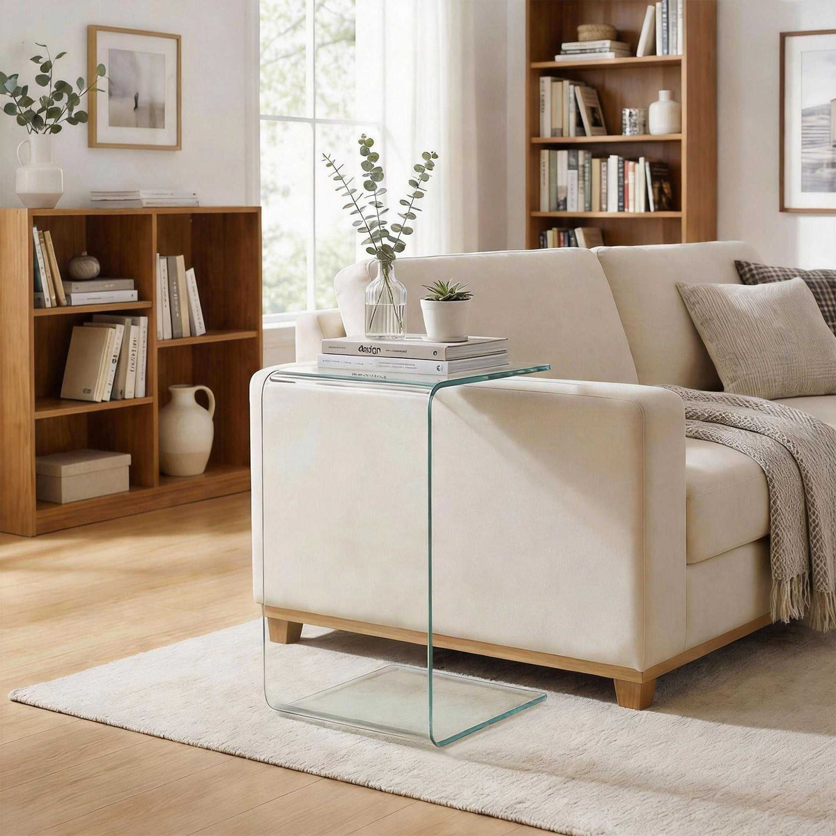 Table basse en verre table de salon rectangulaire design moderne en verre trempé avec bords arrondis sûrs transparent-7