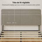 Cadre de lit 160 x 200 cm, sommier à lattes en bois, tête de lit réglable, lit double rembourré en velours côtelé, gris-3