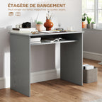 Bureau informatique sobre épuré compact avec 1 étagère, panneaux de particules, dim. 90l x 50P x 74H cm, gris-3