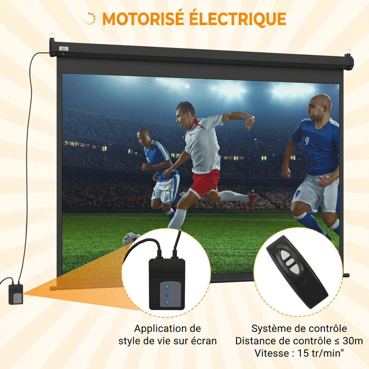 Écran vidéoprojecteur motorisé et électrique 84 Pouces, 4:3 4K HD, panneau de commande et télécommande-3