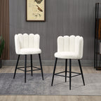 Lot de 2 chaises hautes tabourets de bar avec repose-pieds acier tissu effet laine bouclée hauteur 65 cm crème noir-8