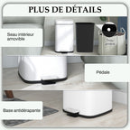 Poubelle de cuisine 20L avec couvercle à fermeture douce et pédale, seau intérieur amovible, 28L x 35l x 45H cm, blanc-6