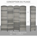 Paravent intérieur en bois 4 panneaux séparateur de pièce pliable pour salon chambre 180 x 180 cm gris mélangé-3