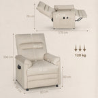 Fauteuil Relax Électrique Massant et Chauffant en Velours, Ultra Silencieux, Inclinable, Port USB, 82x99x106cm, Beige-2