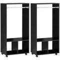 Lot de 2 portants à vêtements penderie mobile avec roulettes 2 niches + Grand Espace penderie en bois noir-0