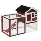 Clapier cage à lapins multi-équipé : niche supérieure avec rampe, plateau excrément, fenêtre + enclos extérieur sécurisé 2 portes 123,5L x 62,6l x 92,5H cm rouge brique-0