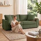 Canapé 3 places 212 cm avec 2 coussins à ressorts, tissu velours côtelé, pour salon, chambre, bureau à domicile, vert-7