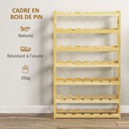 Casier à bouteilles, porte-bouteille en bois à 7 niveaux pour 42 bouteilles, 63 x 25 x 102cm, naturel-4