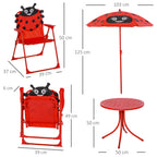 Ensemble Salon de Jardin Enfant 4 pcs Design Coccinelle - Table Ronde + 2 chaises Pliables + Parasol - métal époxy Oxford Rouge-2
