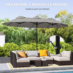Parasol de Jardin Exterieur Inclinable 3 x 1,5 m, Parasol Double Rectangulaire avec Manivelle, Polyester 180 g/m², Gris-5
