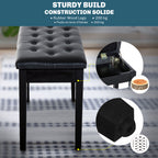Banquette tabouret siège pour piano avec coffre de rangement pied bois caoutchouc assise capitonnée noir-5