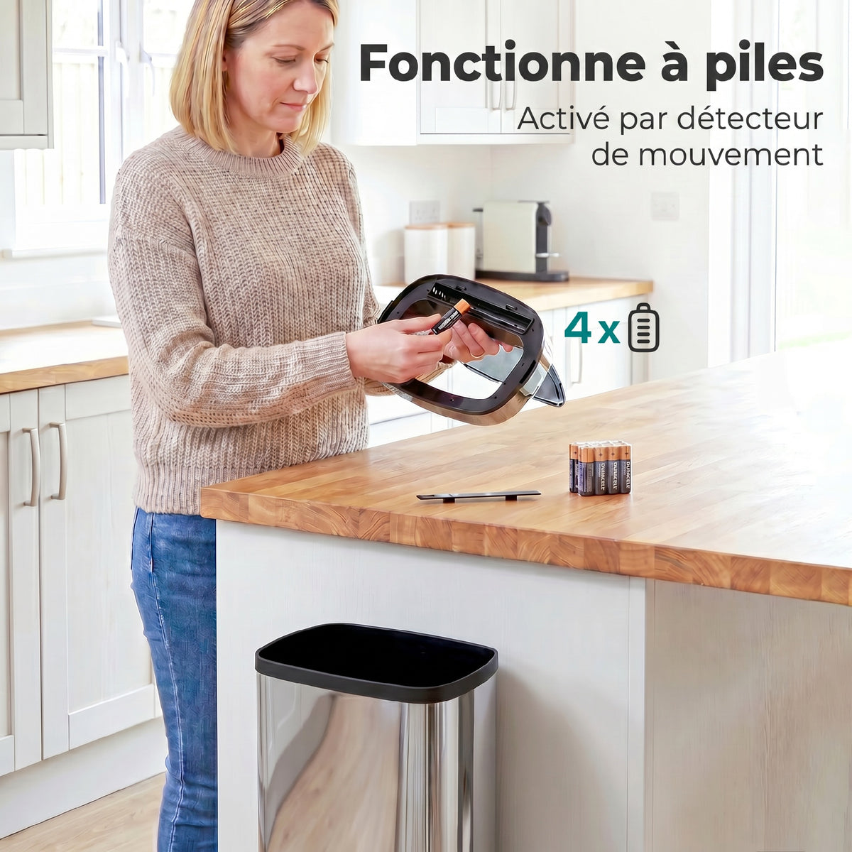 Poubelle à capteur de mouvement ouverture automatique 1 bac de 50 L en acier inoxydable-4