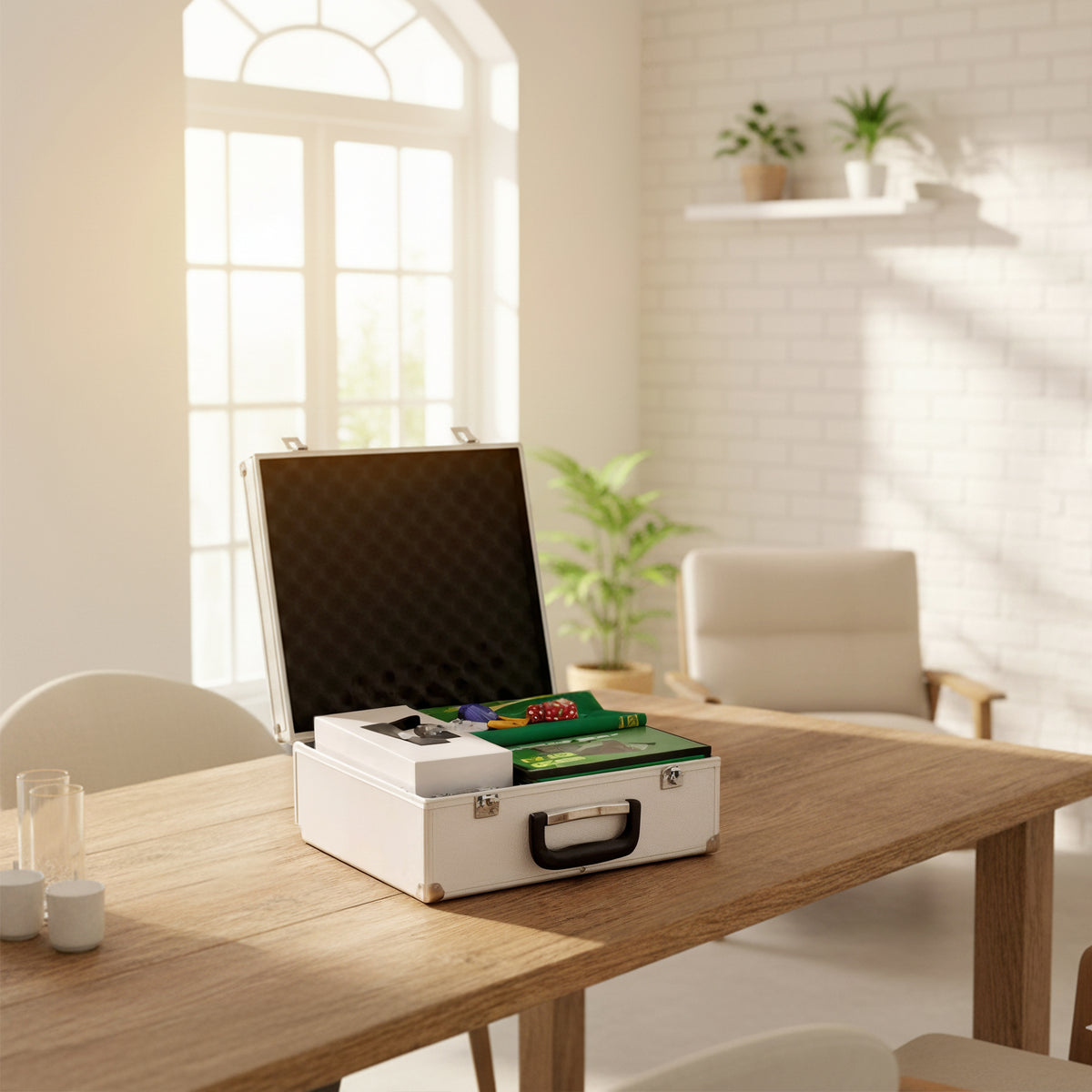Mallette de Poker Coffret de Poker Complet 300 Jetons, Cartes à Jouer, Dés, Dealer, Tapis, Clés, Boîtier en ABS, Argent-1