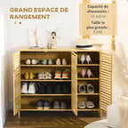 Meuble à chaussures armoire à chaussures style naturel - 2 placards avec 8 étagères - en bambou bois naturel-3