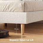 Cadre de Lit 160 x 200 cm avec Sommier, Lit Double Rembourré en Velours Côtelé, Espace de Rangement Au-Dessous, Crème-6