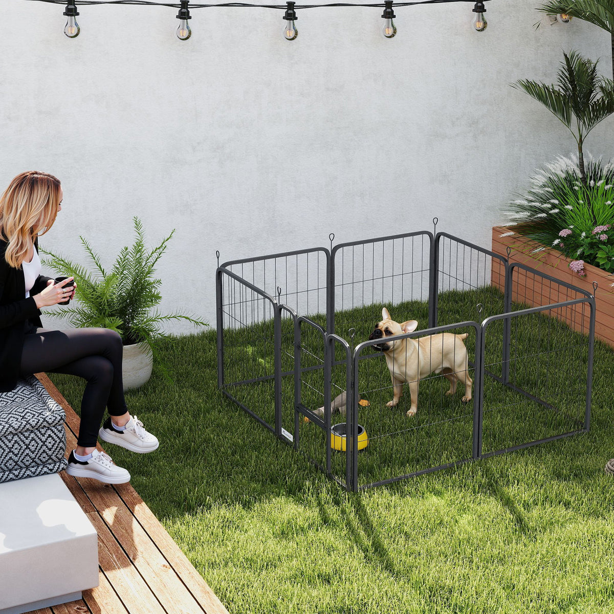 Parc pour chien enclos chien 8 panneaux modulable et pliable acier avec porte pour chiot intérieur extérieur 60 cm noir-7