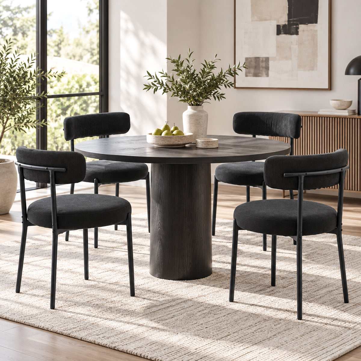 Lot de 4 chaises de salle à manger avec dossier en tissu pieds en acier 51 x 51 x 76 cm noir-1