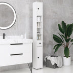 Colonne de rangement armoire haute pour salle de bain 1 tiroir 4 étagères réglables et 2 placards 20 x 20 x 180 cm blanc-6